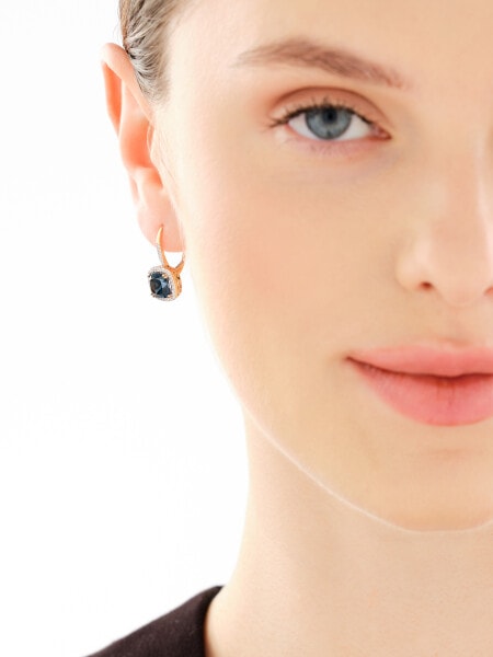 Kolczyki z żółtego złota z diamentami i topazami London Blue - próba 585