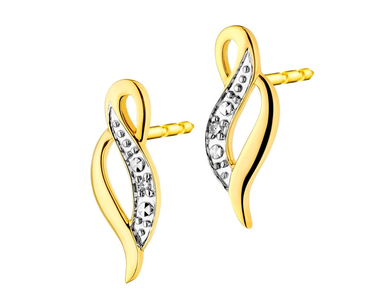 9 K Rhodium-Plated Yellow Gold Earrings with Diamonds 0,008 ct - fineness 9 K