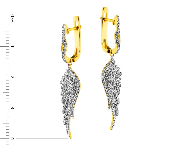 14 K Rhodium-Plated Yellow Gold Dangling Earring with Diamonds 0,44 ct - fineness 14 K