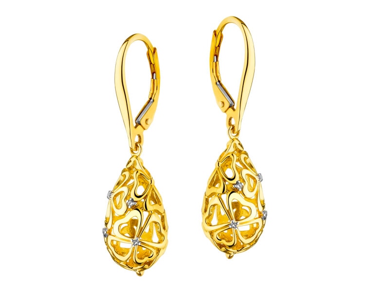 14 K Rhodium-Plated Yellow Gold Dangling Earring with Diamonds 0,02 ct - fineness 14 K