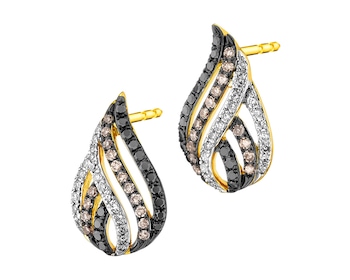 14 K Rhodium-Plated Yellow Gold Earrings - fineness 14 K