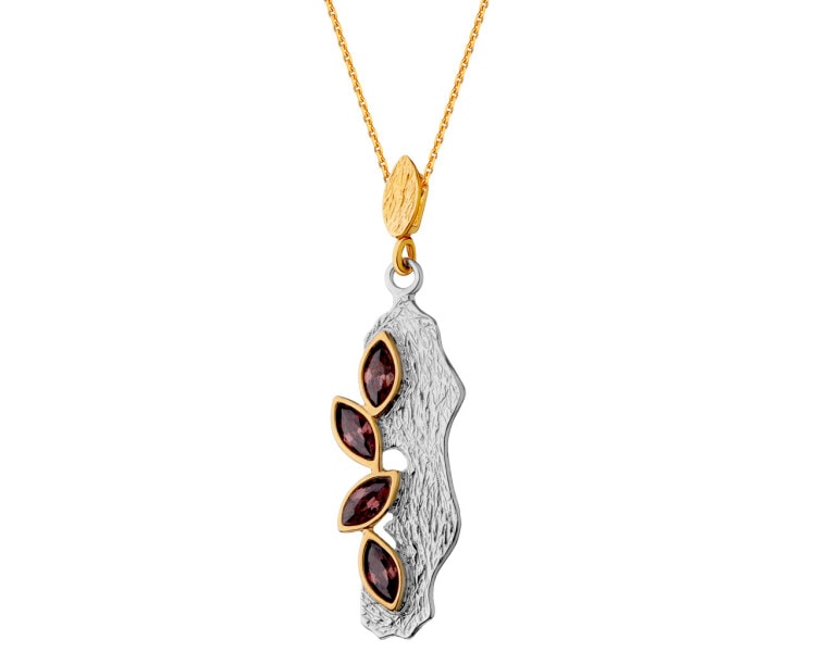 Rhodium-Plated Silver, Gold-Plated Silver Pendant with Glass