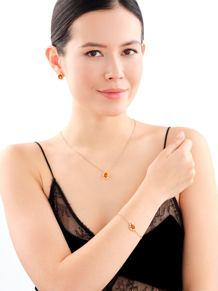 Gold-Plated Silver Earrings with Amber