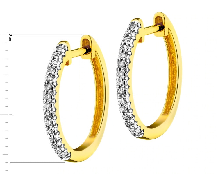 14 K Rhodium-Plated Yellow Gold Hoop Earring with Diamonds 0,08 ct - fineness 14 K