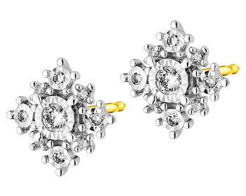 585 Yellow And White Gold Plated Earrings with Diamonds 0,16 ct - fineness 585