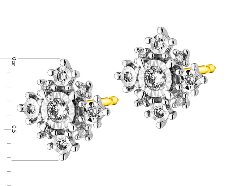 585 Yellow And White Gold Plated Earrings with Diamonds 0,16 ct - fineness 585