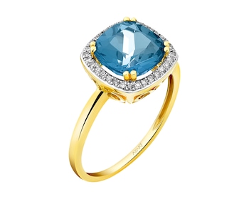 Zlatý prsten s diamanty a topazem London Blue - ryzost 585
