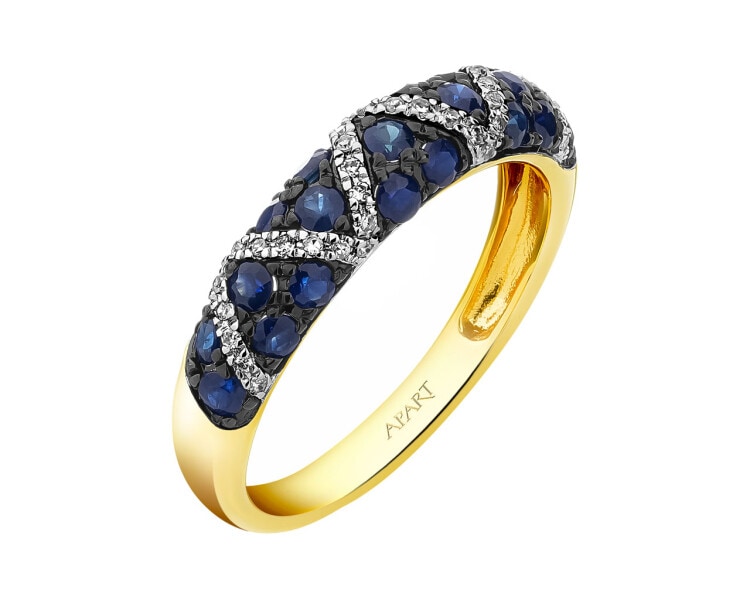 Zlatý prsten s diamanty a safíry - ryzost 585