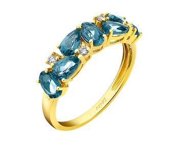 Zlatý prsten s brilianty a topazy London Blue - ryzost 585