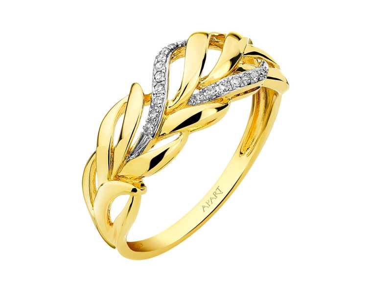 14 K Rhodium-Plated Yellow Gold Ring with Diamonds 0,04 ct - fineness 14 K
