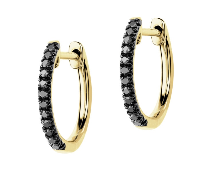 375 Yellow Gold Ruthenium-Plated Earrings with Black Diamond, Treateds - 0,10 ct - fineness 375