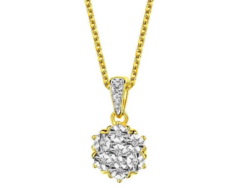 9 K Rhodium-Plated Yellow Gold Pendant with Diamonds 0,03 ct - fineness 9 K