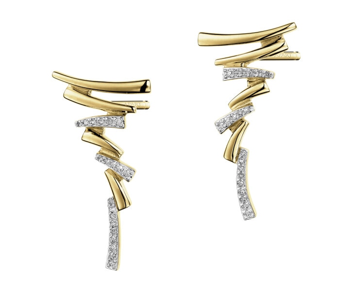 9 K Rhodium-Plated Yellow Gold Earrings with Diamonds - 0,09 ct - fineness 9 K