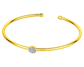 14 K Rhodium-Plated Yellow Gold Rigid Bracelet with Diamonds 0,07 ct - fineness 14 K