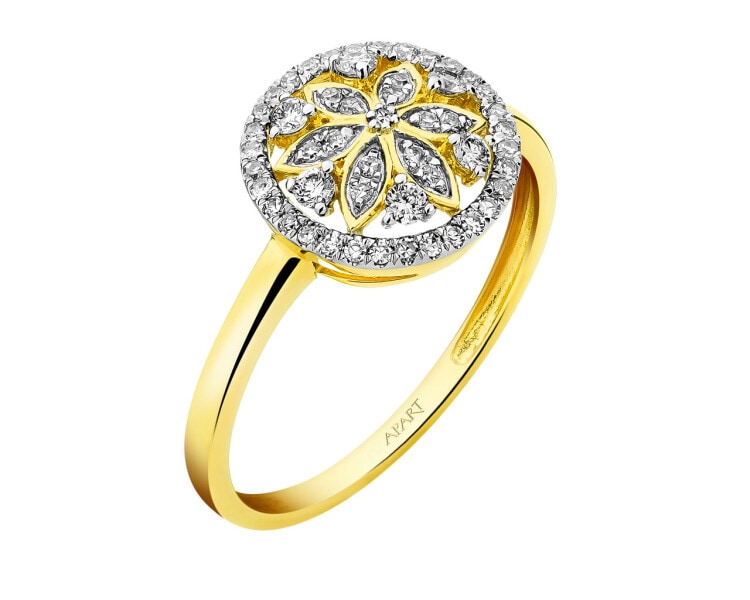 Pierścionek z żółtego złota z diamentami - kwiat 0,22 ct - próba 585