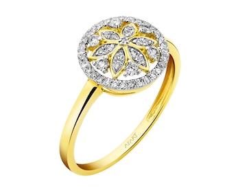 Pierścionek z żółtego złota z diamentami - kwiat 0,22 ct - próba 585