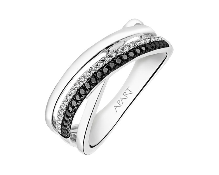 White gold ring with diamonds - fineness 14 K
