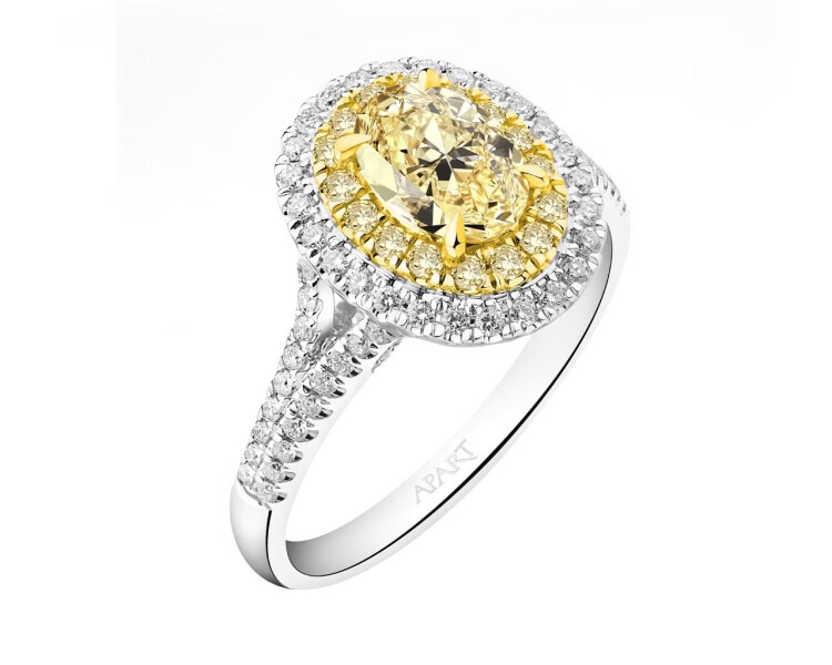 Pierścionek z białego i żółtego złota z diamentami - VVS1 / Fancy Light Yellow 1,57 ct - próba 750