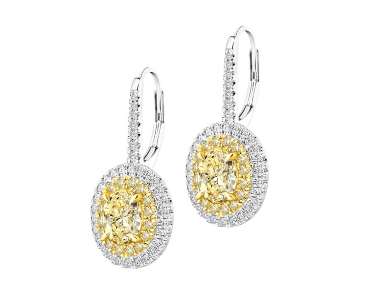 Náušnice z bílého a žlutého zlata s diamanty Fancy Light Yellow 2,71 ct - ryzost 750