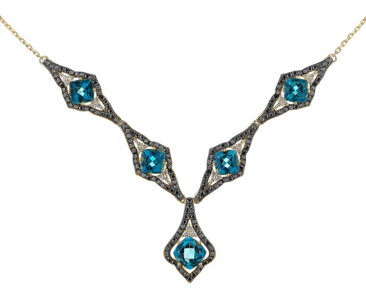 Zlatý náhrdelník s brilianty a topazy London Blue - ryzost 585