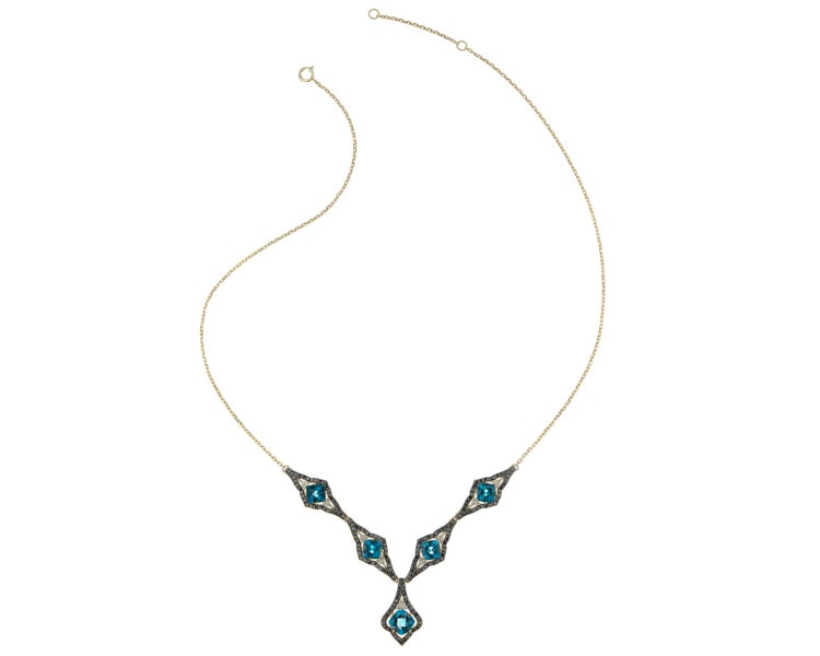 Zlatý náhrdelník s brilianty a topazy London Blue - ryzost 585