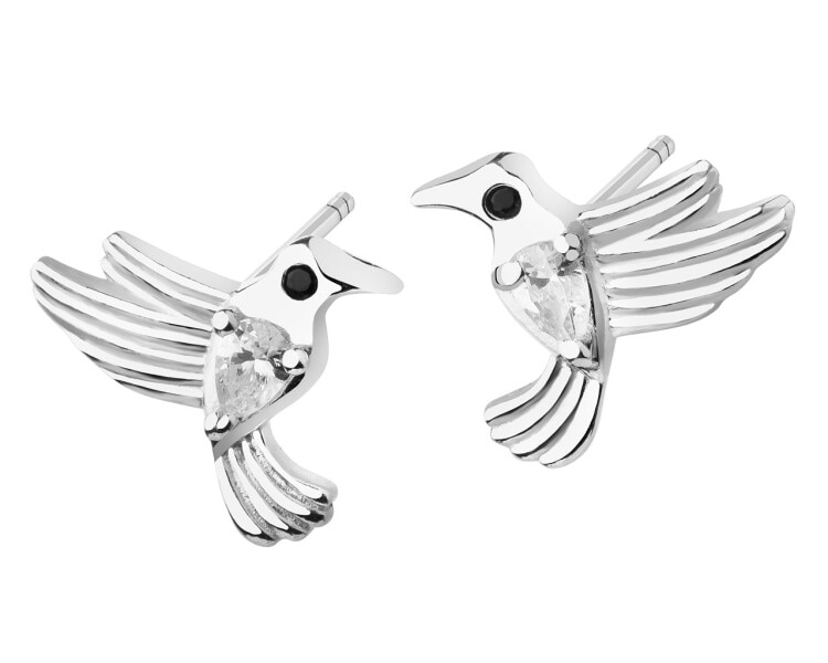 Kolczyki srebrne ze spinelem i cyrkoniami - kolibry