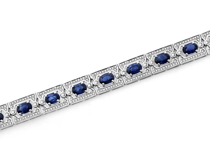 White gold bracelet with diamonds and sapphires - fineness 14 K