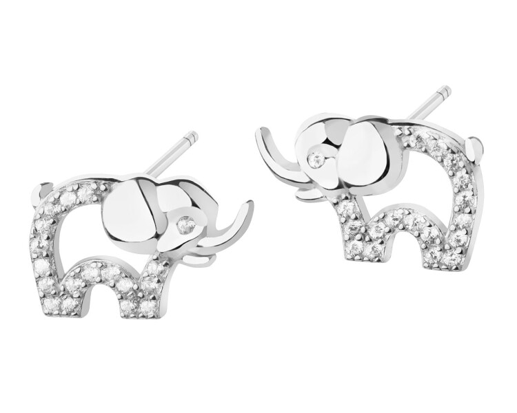 Kolczyki srebrne z cyrkoniami - słonie