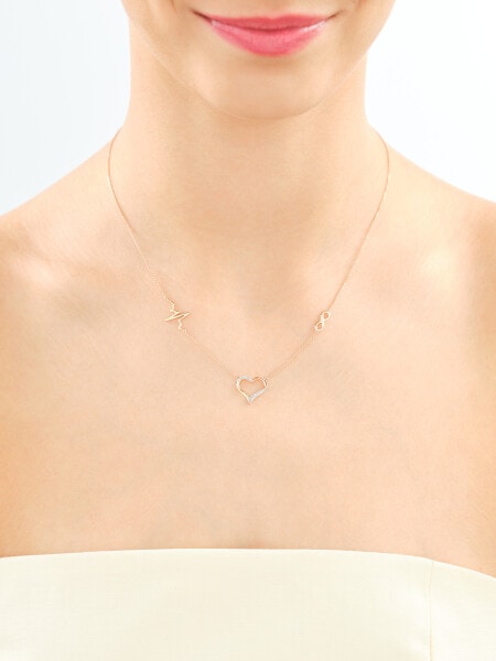 Naszyjnik z różowego złota z diamentami - serce, nieskończoność, EKG serca - 0,006 ct - próba 375