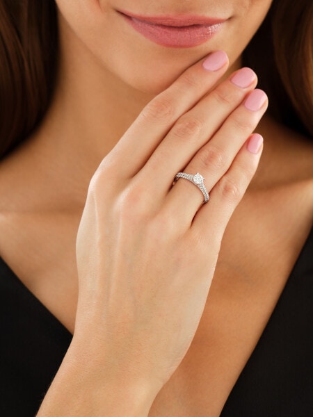 14 K Rhodium-Plated White Gold Ring - 1,00 ct - fineness 14 K