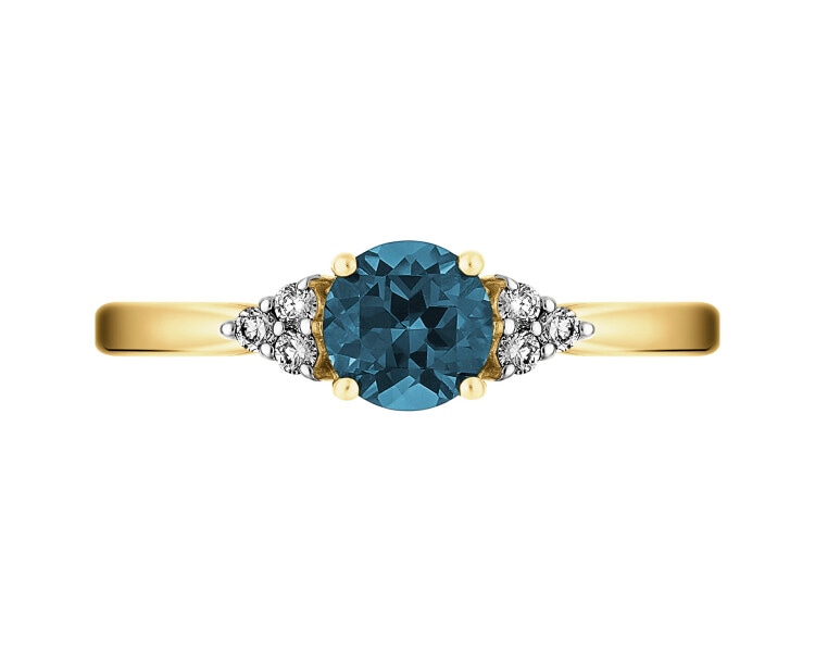 Zlatý prsten s brilianty a topazem London Blue - ryzost 585