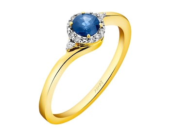 Zlatý prsten s brilianty a safírem - ryzost 585