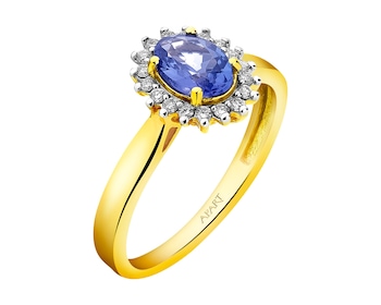 Zlatý prsten s diamanty a tanzanitem - ryzost 585