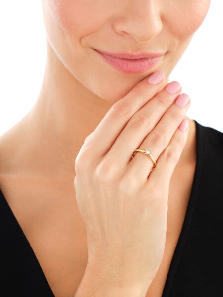 585 Yellow And White Gold Plated Ring with Diamond - 0,06 ct - fineness 585