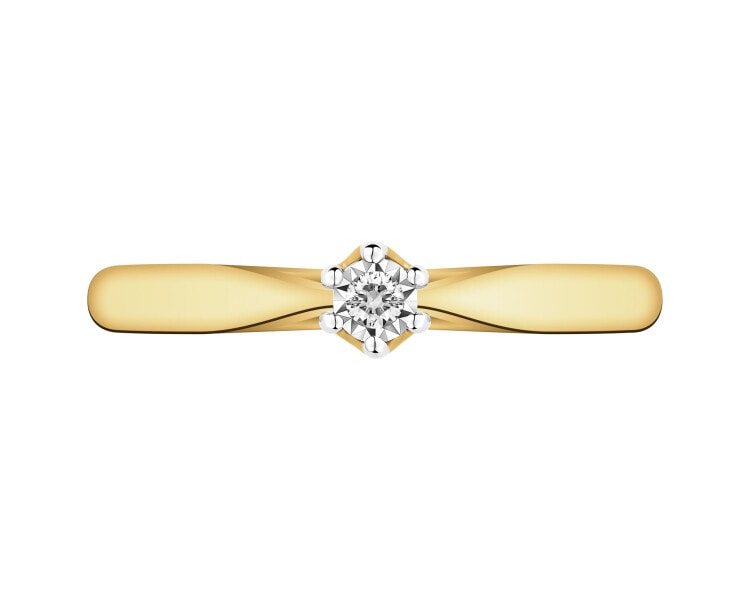 585 Yellow And White Gold Plated Ring with Diamond - 0,03 ct - fineness 585