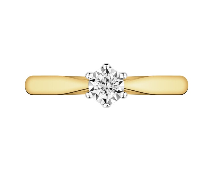 585 Yellow And White Gold Plated Ring with Diamond - 0,10 ct - fineness 585