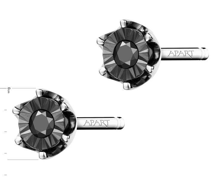 Kolczyki z białego złota z czarnymi brylantami - 0,02 ct - próba 375