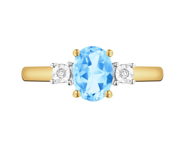 9 K Rhodium-Plated Yellow Gold Ring - fineness 9 K