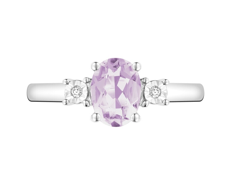 9 K Rhodium-Plated White Gold Ring - fineness 9 K