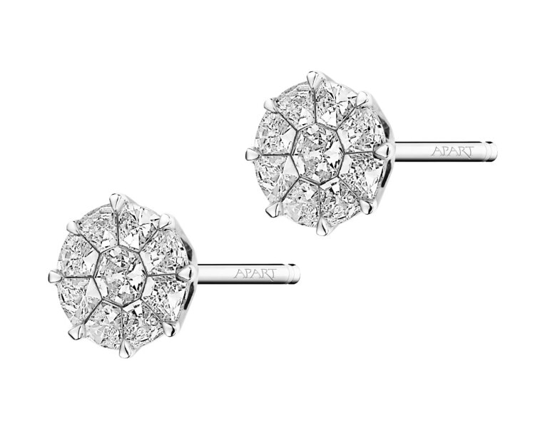 14 K Rhodium-Plated Yellow Gold Earrings with Diamonds 0,68 ct - fineness 14 K