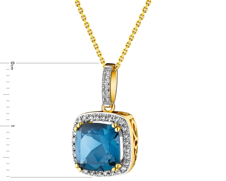 Zlatý přívěsek s diamanty a topazem London Blue - ryzost 585