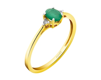 Zlatý prsten s diamanty a smaragdem - ryzost 585