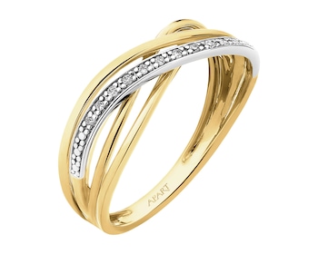 Prsten ze žlutého a bílého zlata s diamanty 0,04 ct - ryzost 585