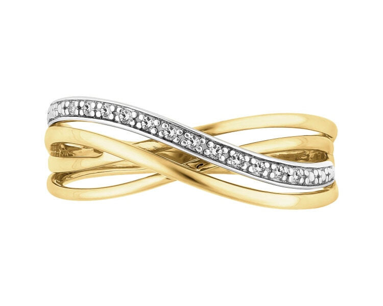 Prsten ze žlutého a bílého zlata s diamanty 0,04 ct - ryzost 585