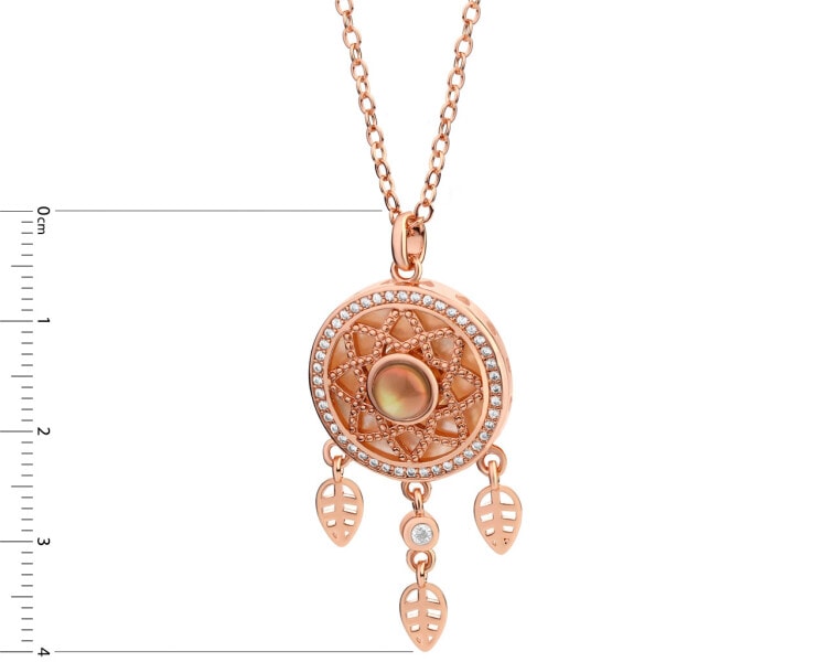 Pozlacený náhrdelník z mosazi s perletí, zirkony a skleněnými detaily - lapač snů