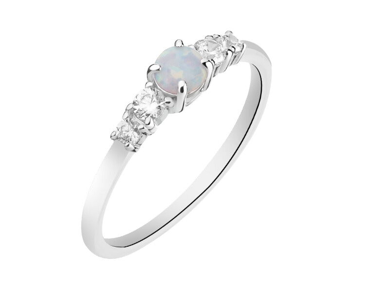 Stříbrný prsten s opálem a zirkony