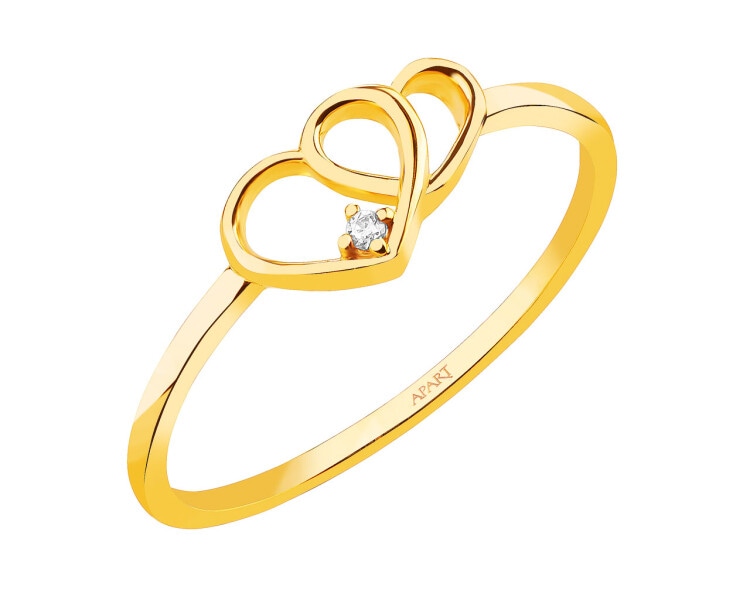 Złoty pierścionek z cyrkonią - serca