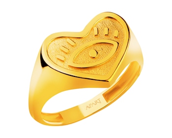 Złoty pierścionek - sygnet - serce, oko