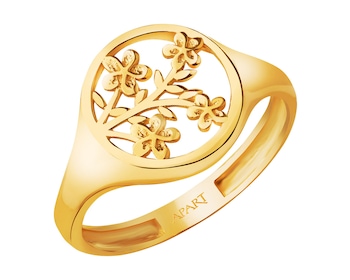 Złoty pierścionek - sygnet - kwiaty