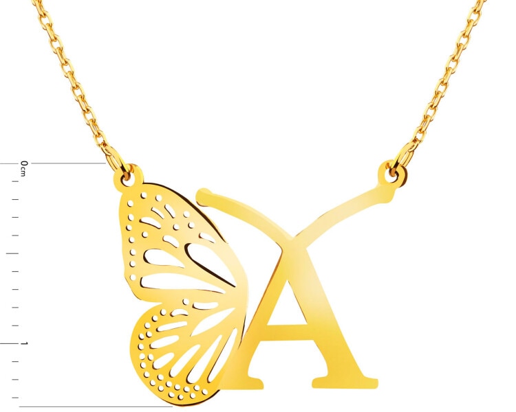 Złoty naszyjnik, ankier - motyl, litera A
